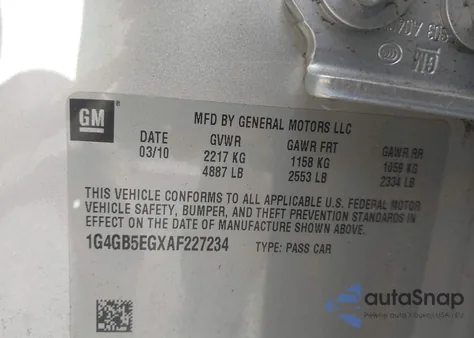 2010 Buick Lacrosse Cx z USA, uszkodzony, nr VIN 1G4GB5EGXAF227234